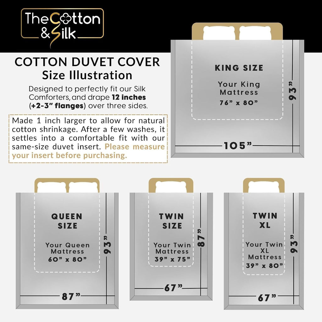 THE COTTON & SILK®️ 100% Luxury Long-Staple Cotton Duvet Cover Set - Soft & Breathable - Include 1 Duvet Cover with Corner Ties & Hidden Zipper, 2 Pillow Shams - Misty Blue + White, Queen Size