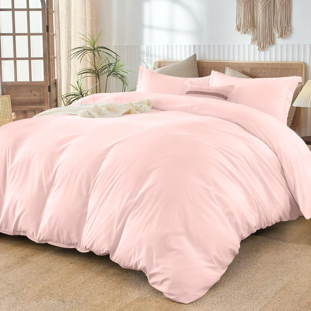 800TC 3 Sided Zipper Duvet Cover Set Soft Egyptian Cotton 3 Sided Zipper Closure, 3 PCS 1-Duvet Cover & 2- Pillow Shams - Oversize Queen Size (98' x 98') Inches, (Solid Baby Pink)