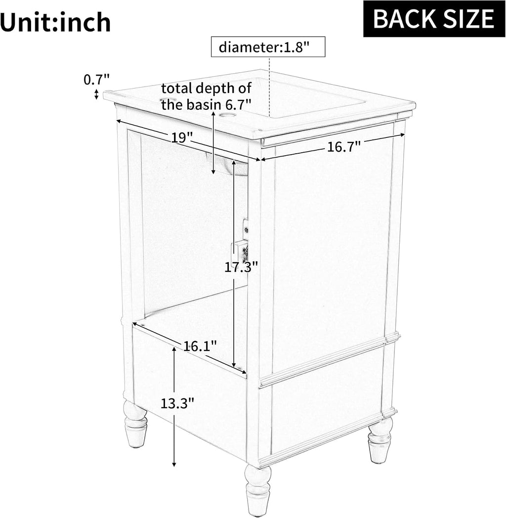 20' Real Wood & MDF Bathroom Cabinet with Sink, Bathroom Cabinet Organizer with Ample Storage, Bathroom Vanities with Magnetic Door Stopper for Bathrooms, Black