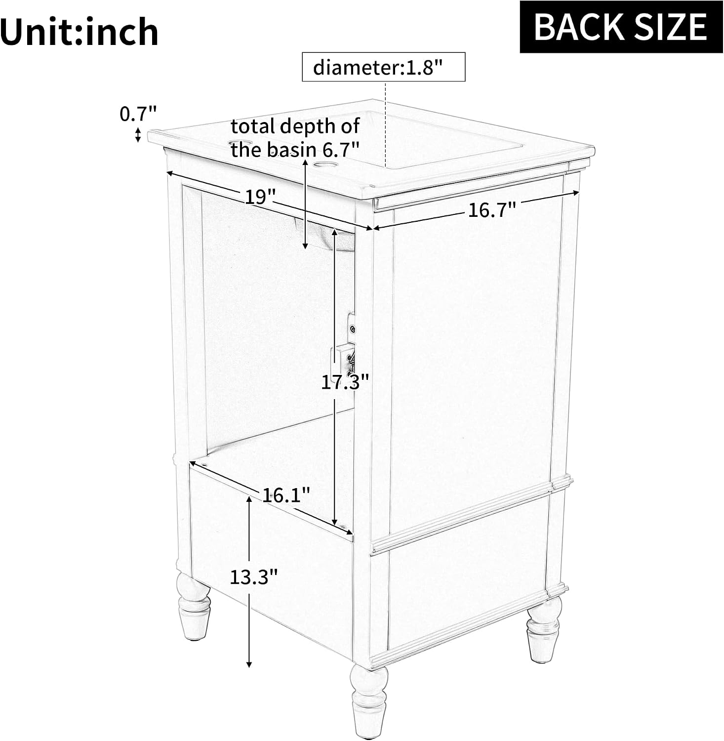 20' Real Wood & MDF Bathroom Cabinet with Sink, Bathroom Cabinet Organizer with Ample Storage, Bathroom Vanities with Magnetic Door Stopper for Bathrooms, Black