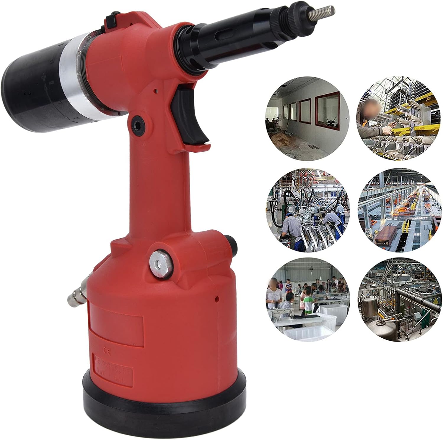 Pneumatic Rivet Nut Setter Kit - Heavy Duty Air Powered Riveter Gun for M3-M12 Nuts, Zinc Alloy, for Metal Plates and Pipes