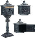 Retro Locking Mailboxes for Outside Aluminum Freestanding Mailbox with Post, Heavy Duty Mail Boxes for House with Post, Black