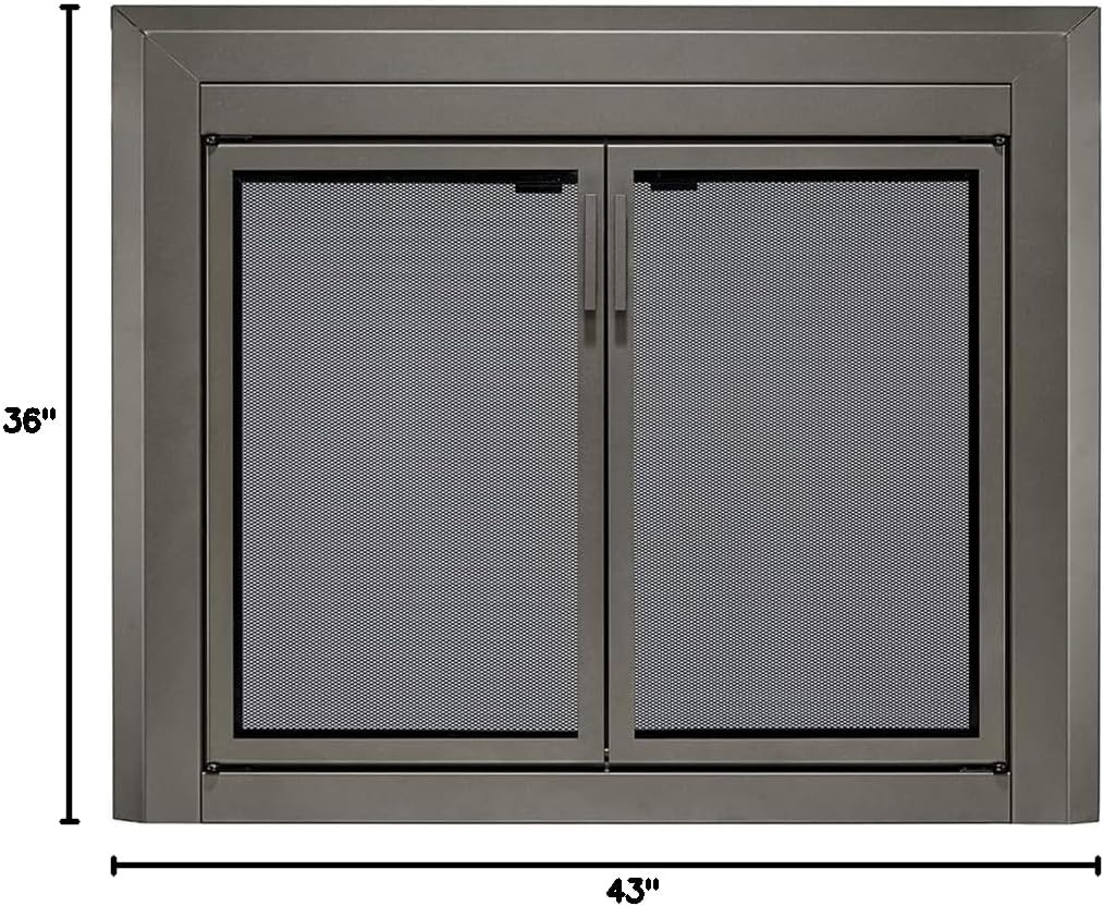 UniFlame - Logan - Cabinet-Style Fireplace Doors with Smoke Tempered Glass (Color: Gunmetal, Size: Large - Fits Opening 36in to 43in W x 25.5in to 32.5in H)