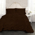 100% Egyptian Cotton, 550 GSM Microfiber Filled Quilt Ruffled Textured 3 Piece Full/Queen Size Comforter Set, Chocolate
