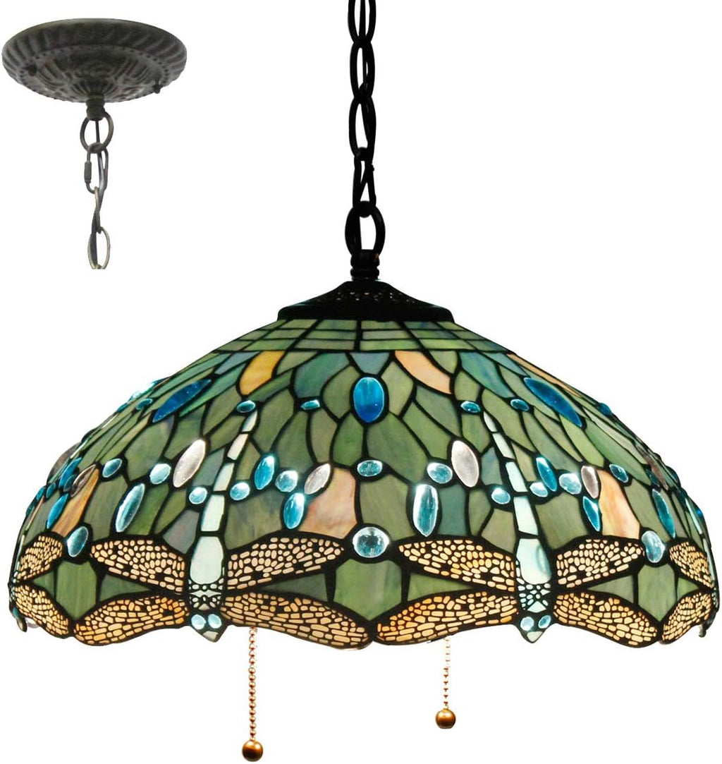 Tiffany Lamp Shade Replacement W16H7 Inch Sea Blue Stained Glass Dragonfly Lampshade For Table Lamps FLoor Lamp Ceiling Fixture(3 Hooks) Pendant Hanging Light S147 WERFACTORY Home Office Decoration