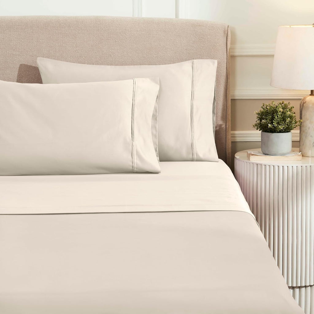 Superior 1200 Thread Count Egyptian Cotton Sheet Set, Bedroom Sheets, Modern Home Essentials, Luxury Bedding, 1 Elastic Deep Pocket Fitted Bed Sheet, 1 Flat Sheet, 2 Pillowcases, Queen, Ivory