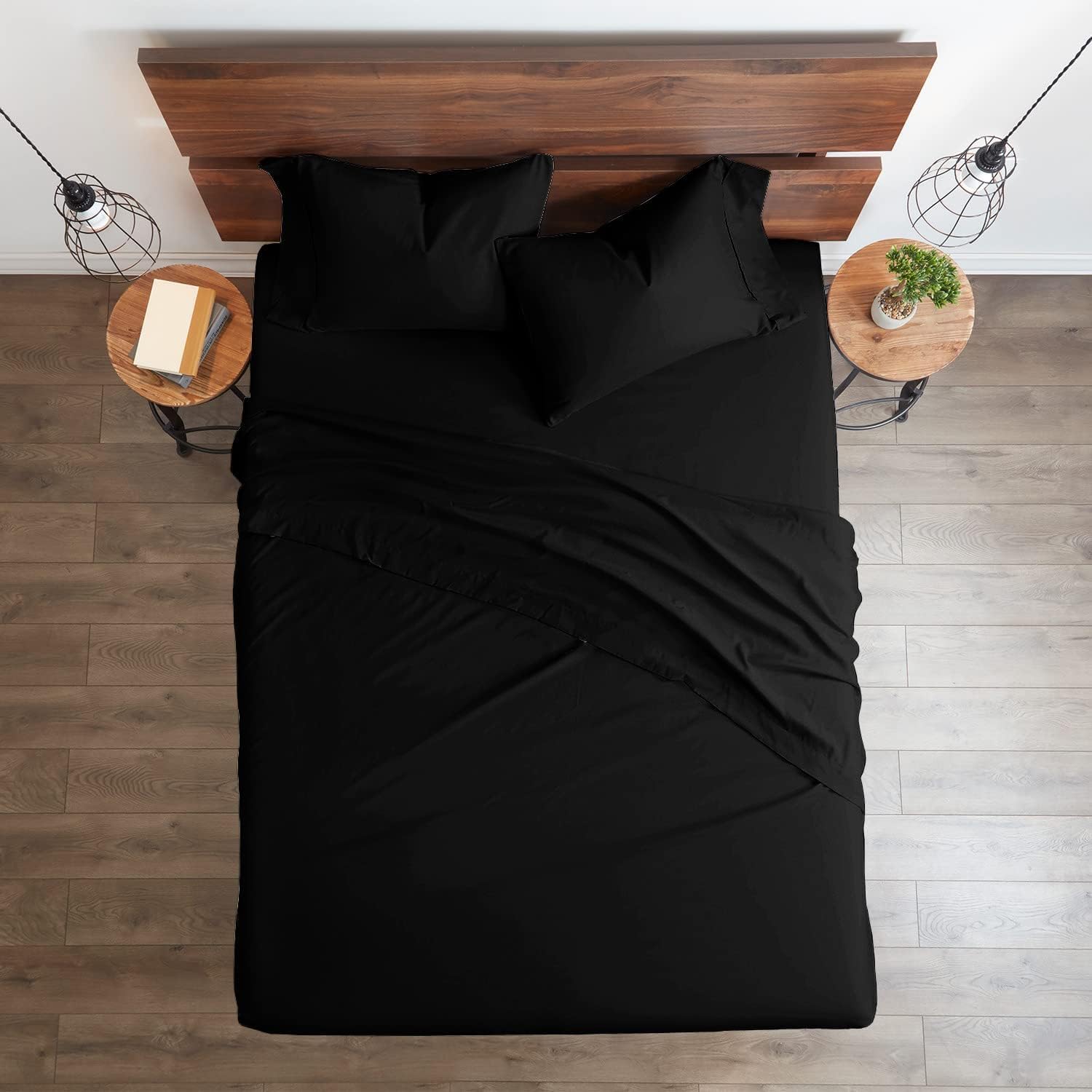 Breathable Luxury Bedding ! 800 Thread Count 100% Egyptian Cotton Queen Size 4 Piece Sheet Set Fit 15' Inch to 18' Inch Deep Pocket Black Solid.