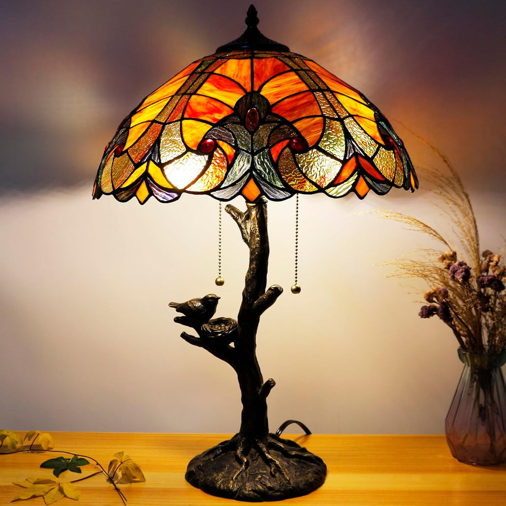 Large Tiffany Lamp Shade Replacement Only 16Inch Stained Glass Lampshade Fit For Table Lamps FLoor Lamp Ceiling Fixture Pendant Hanging Light Home Office Decoration (Red)
