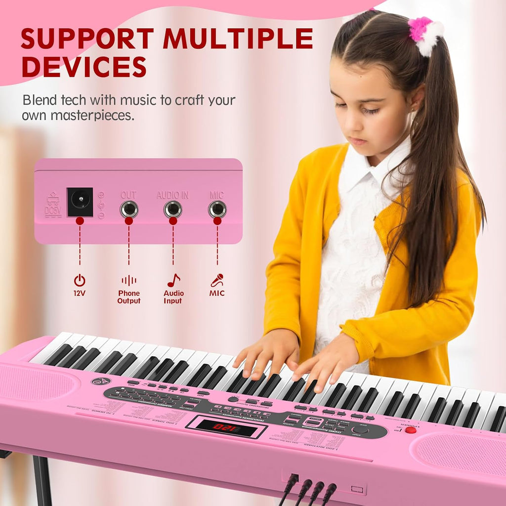 Fenbeli 61 Key Keyboard Piano for Beginners, Electric Piano Keyboard with Stand and Bench, Microphone, Headphone, Sheet Music Stand, LED Screen, 200 Tones, Teaching Mode, Holiday Gift