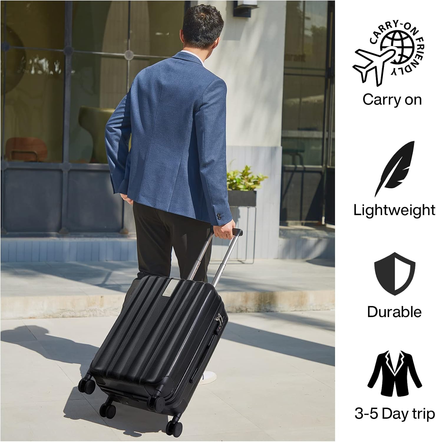 Hanke Luggage Sets 2 piece Carry On Luggage with Wheels PC Hard Shell Suitcases Lightweight Checked Travel Luggage Large Travel Suitcase Woman Men 20/29 Inch(Jet Black)