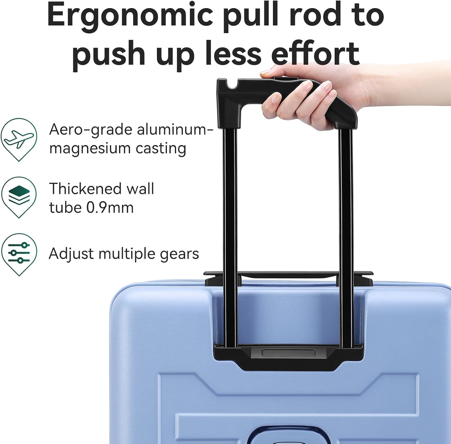 ROAMING 24 Inch Checked Luggage TOP Opening Rolling Suitcase PC hard sided luggage with Spinner Wheels Cup Holder Tsa Lock Specially Designed Ergonomic Pull Rod Handle for Travel Woman Men Blue