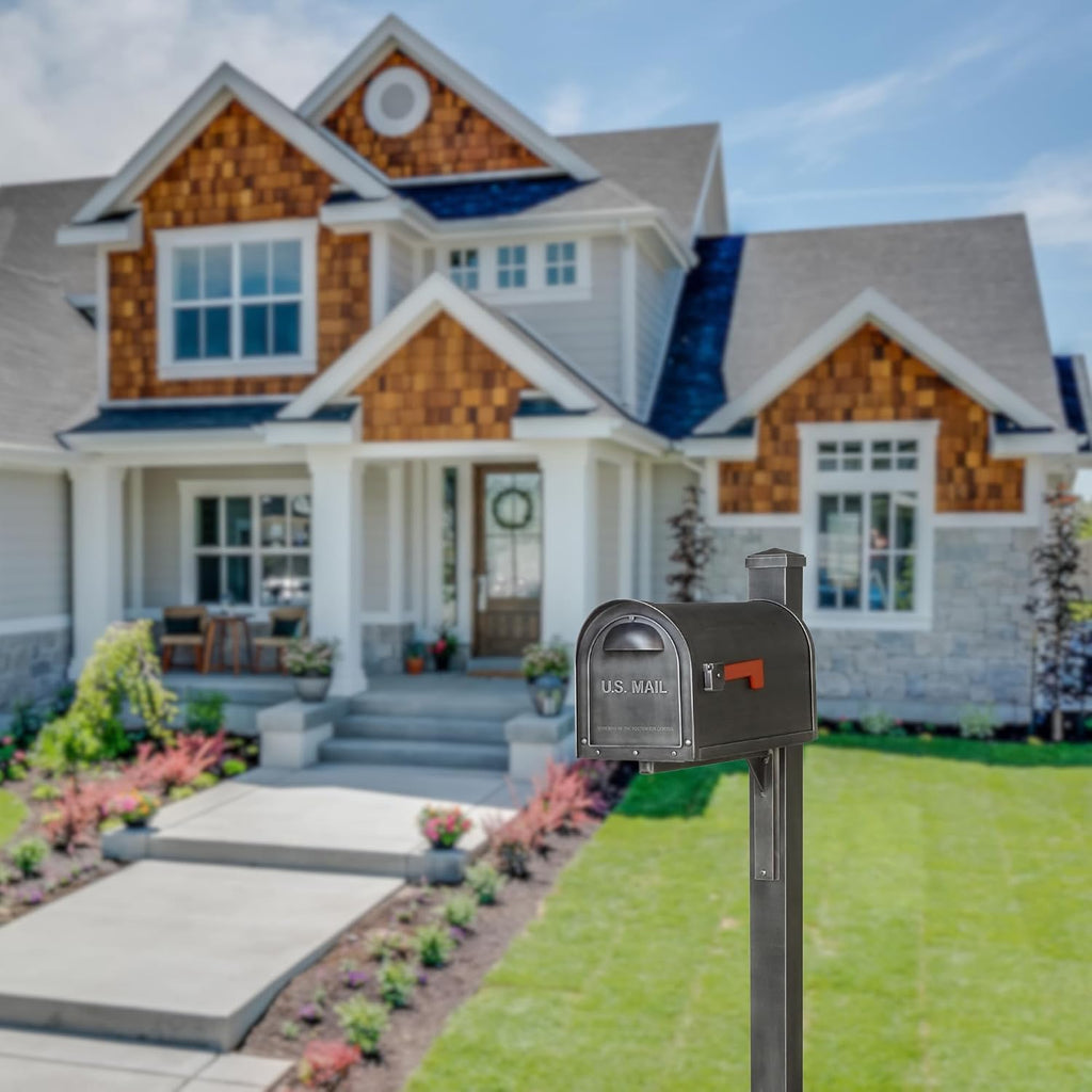 Special Lite Classic Curbside Mailbox with Wellington Post - Swedish Silver Aluminum Mailbox with Post - SCC1008_SPK720-SW