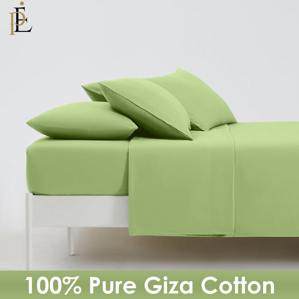 100% Giza Cotton, 1000 Thread Count, 6-PC Bed Sheet Set [Queen Size, Sage Color] 18 inches Deep Pockets, Long Staple Cotton Breathable Soft Silky Sateen Weave