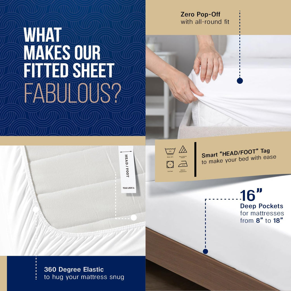 TEXAS LINEN CO. 100% Egyptian Cotton Split King Sheet Sets - Luxury 1000 Series Lonestar Lovin' Collection Split King Sheet Set (5 PC, Deep Blue), Cooling, 16' Deep Pocket Sateen Hotel Bed Sheets
