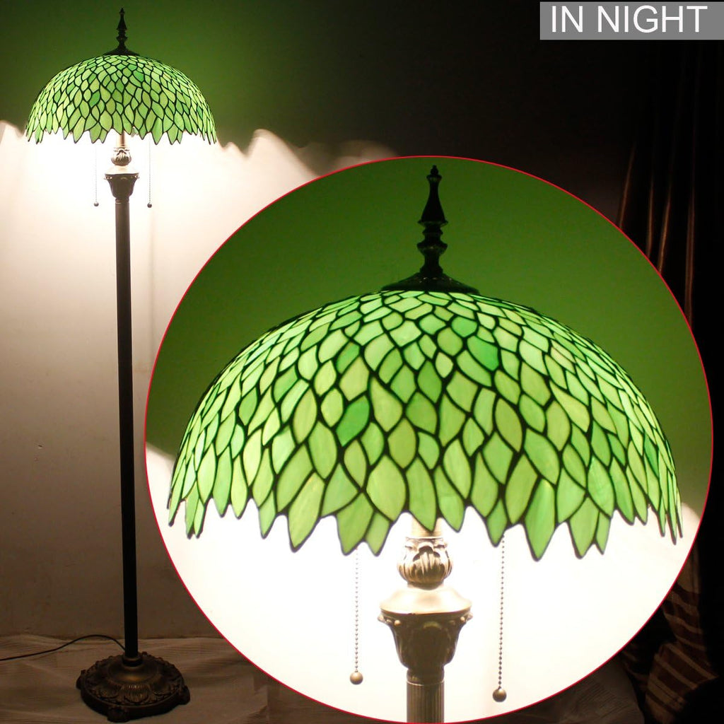 Tiffany Lamp Shade Replacement W16H7 Inch Green Stained Glass Wisteria Lampshade For Table Lamps FLoor Lamp Ceiling Fixture (3 Hooks Inside)Pendant Hanging Light S523 WERFACTORY Home Office Decoration
