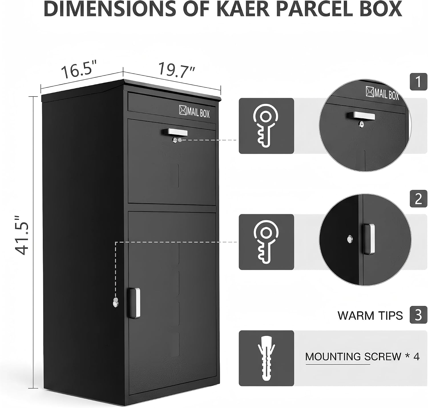 Parcel Drop Box with Mailbox, Extra Large Package Delivery Box for Outside, Anti-Theft Lockable Mail Box for Porch, Standing Courier Box for Packages and Letters with Delivery Sign, Black
