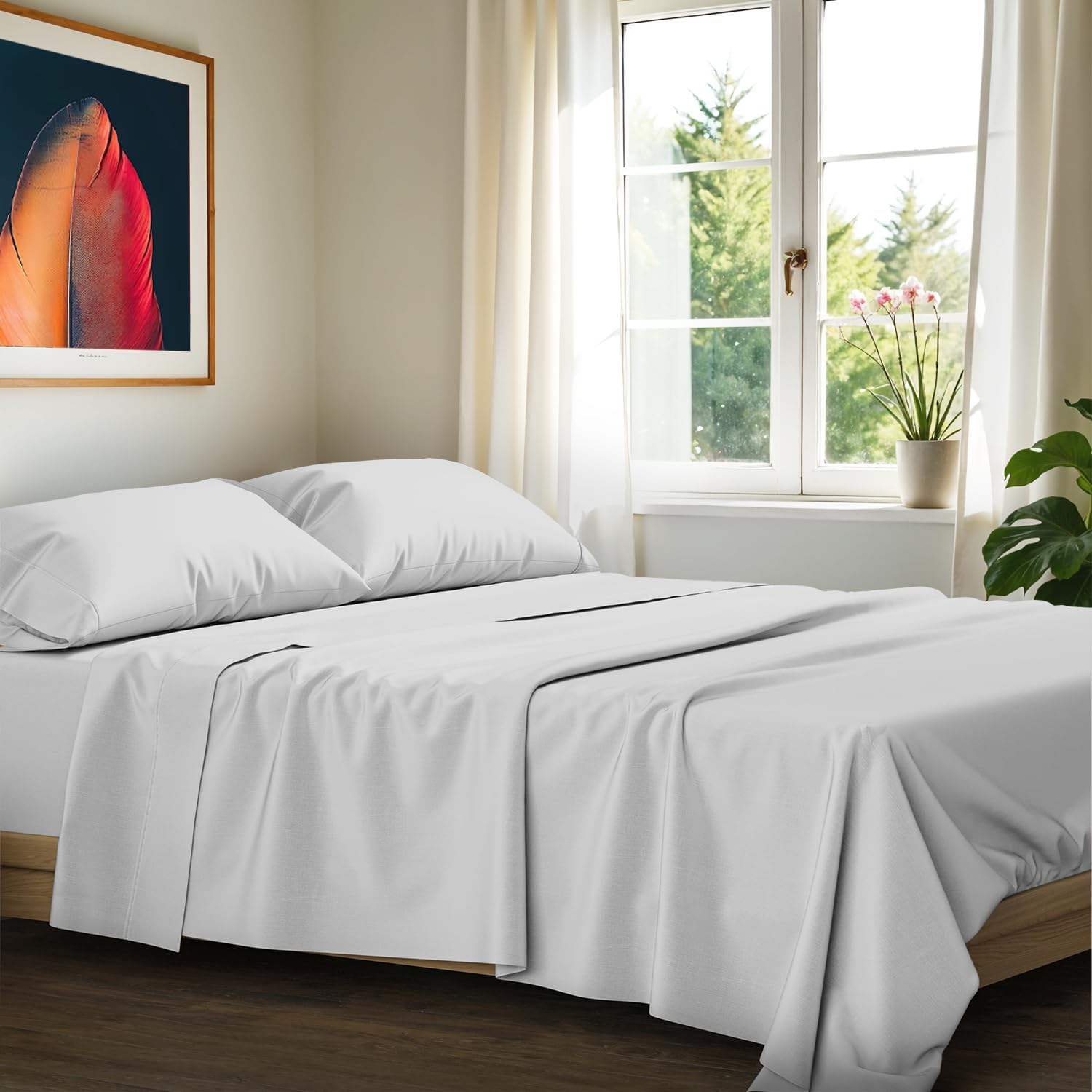 100% Egyptian Cotton Queen Size Sheets Set - Luxury 1200 Series Signature Collection Egyptian Cotton Sheet (4 PC, Light Grey), Soft Cooling, Sateen Weave, 17' Deep Pocket Hotel Bed Set