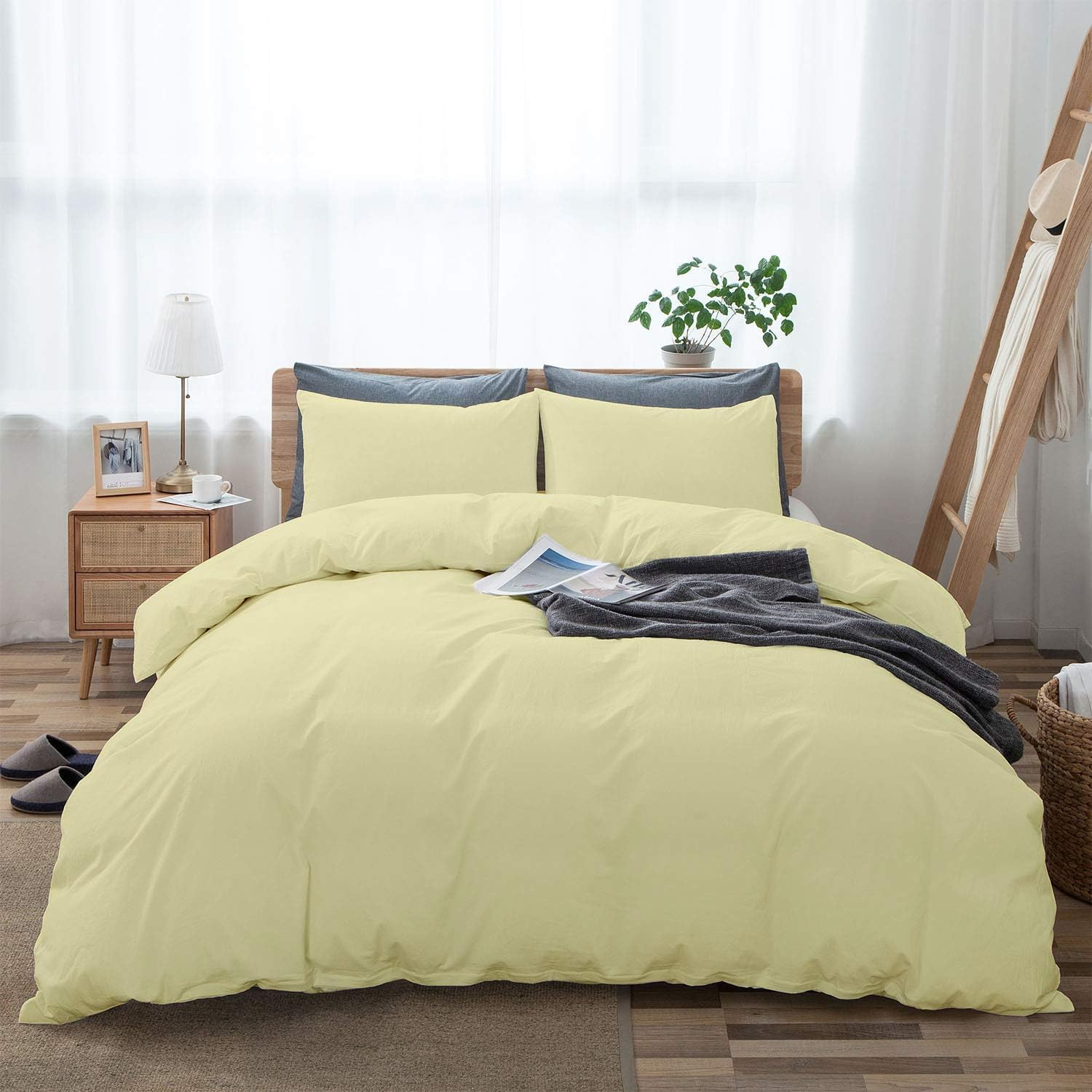 Ivory Duvet Cover Set Oversized Queen Size 1 Duvet Cover with 2 Pillow Shams 3-Pc Comforter Cover with Zipper Closure & Corner Tie 100% Egyptian Cotton Cover (98x98 Inch, Ivory)