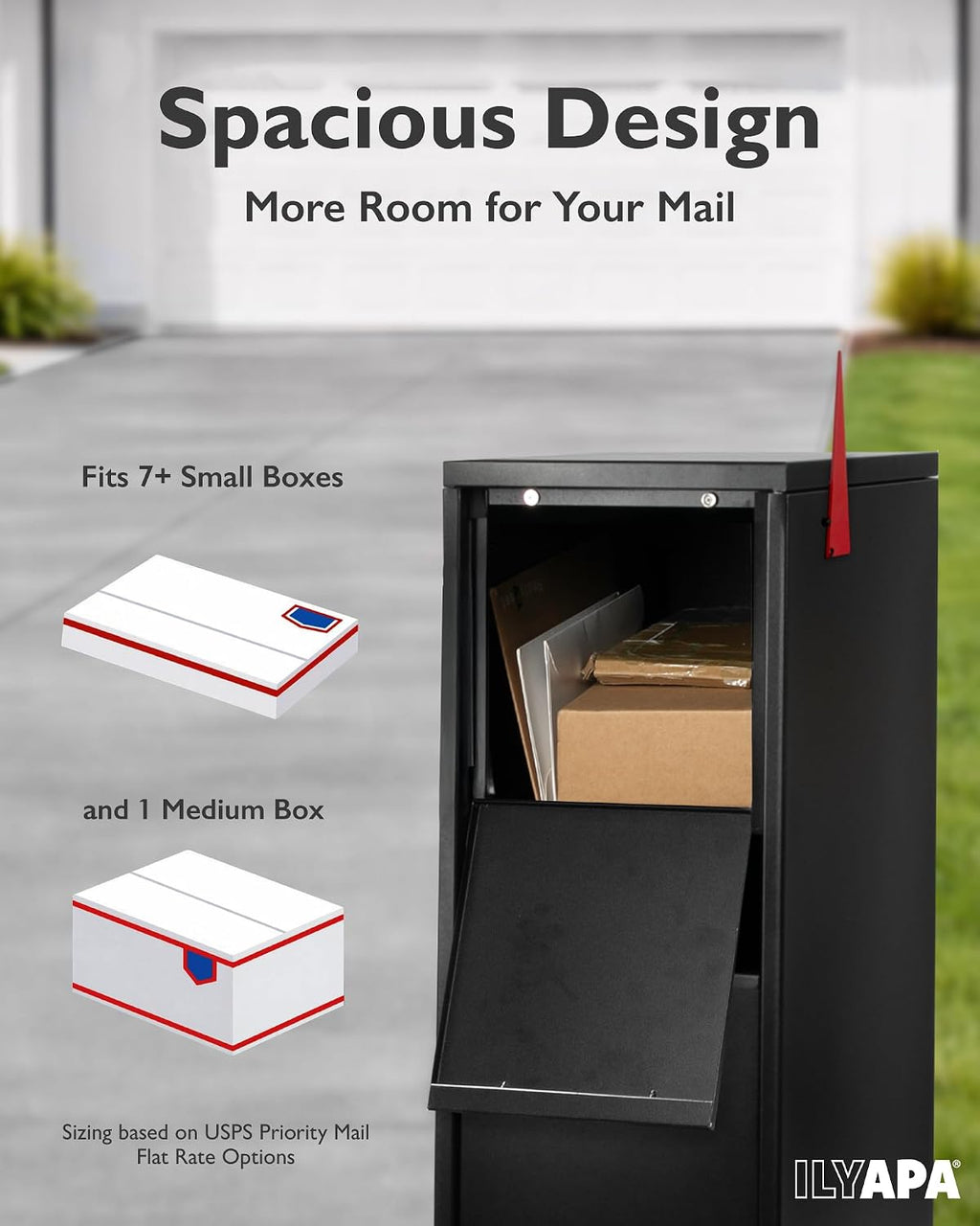 Modern Mailbox with Post - Residential Mailboxes for Outside Post Mount, Large Mail Box and Posts Combo Kit with Newspaper Package Slot, Magnetic Door, Powder Coated, Works with 4x4 or 6X6 Wood