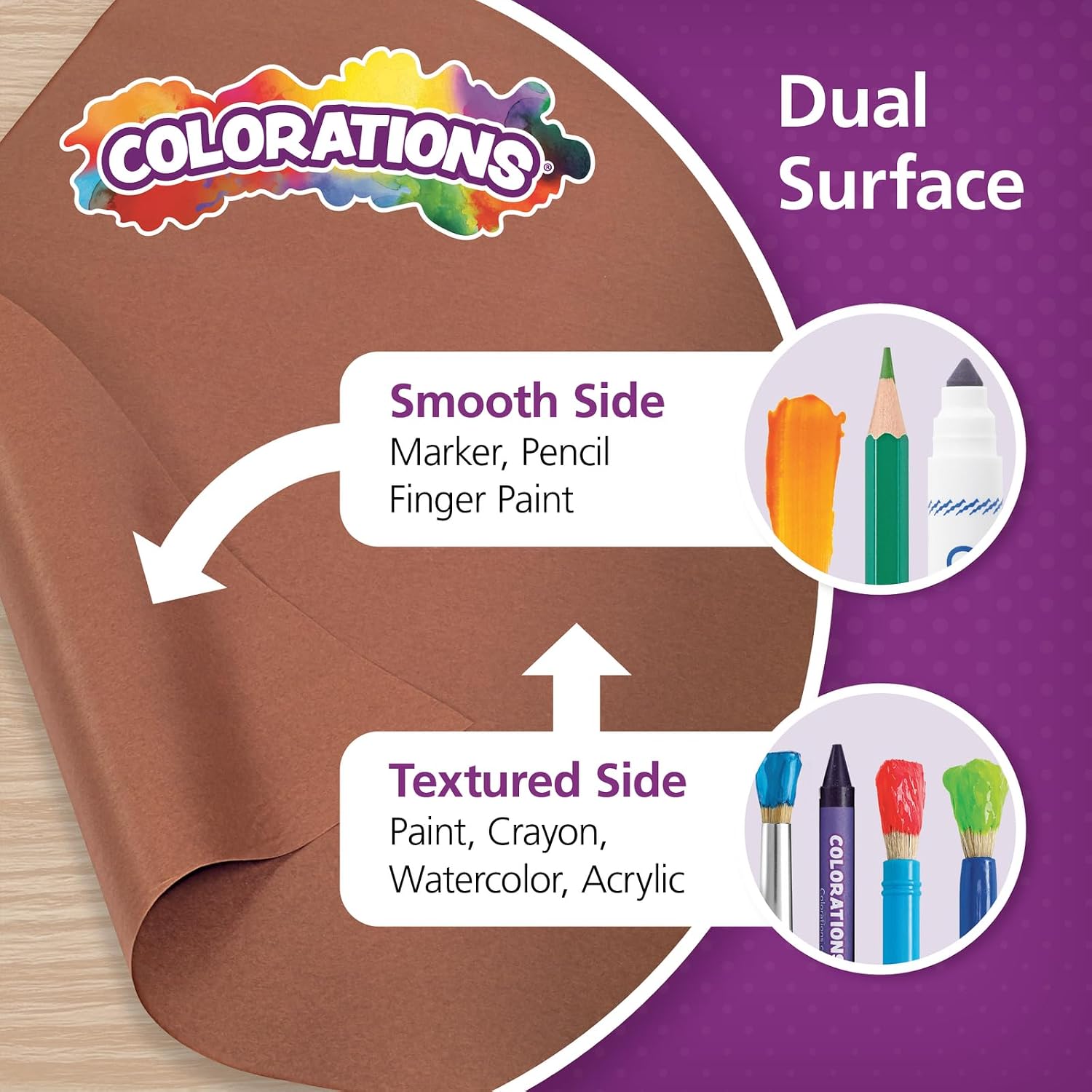 Colorations Prima-Color Fade-Resistant Paper Rolls, Brown, Arts and Crafts, 48' x 60' , Drawing, Finger Painting, Paint, Watercolor, Wall Art, Bulletin Boards, Kids Crafts (Item # DSBR)