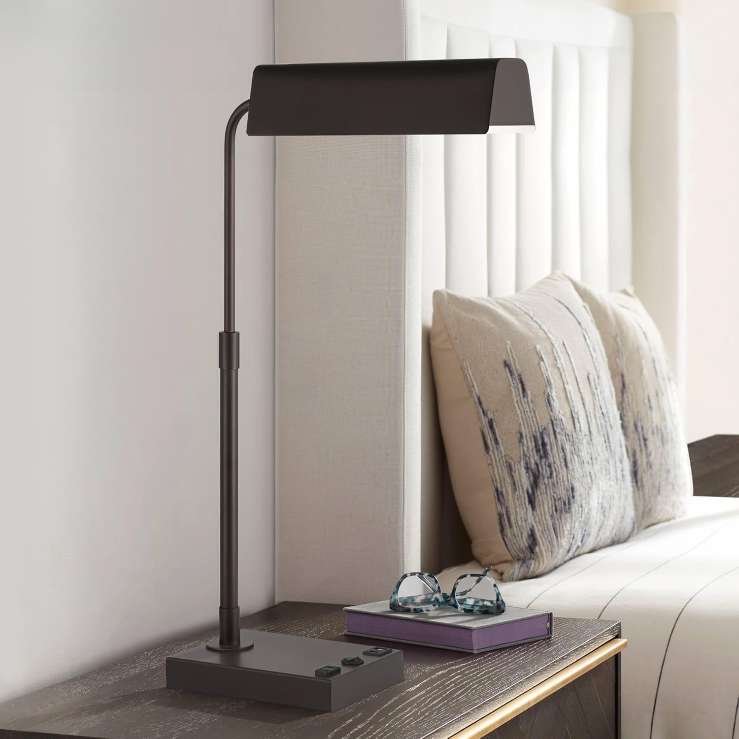 360 Lighting Harris 25 1/2' High Pharmacy Modern Desk Lamp with USB Charging Ports A+C and AC Power Outlet Brown Bronze Finish Metal Shade Home Office Living Room Bedroom Bedside Nightstand House