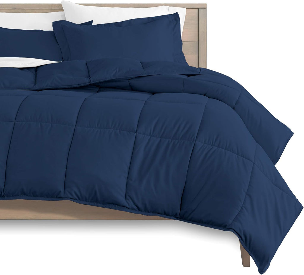 Twin All-Season Cooling Warmth Comforter Set – 3 Piece Bedding – 100% Egyptian Cotton, Long-Staple & Silky Soft – Luxury Hotel-Quality Duvet Insert – Machine Washable - Navy Blue