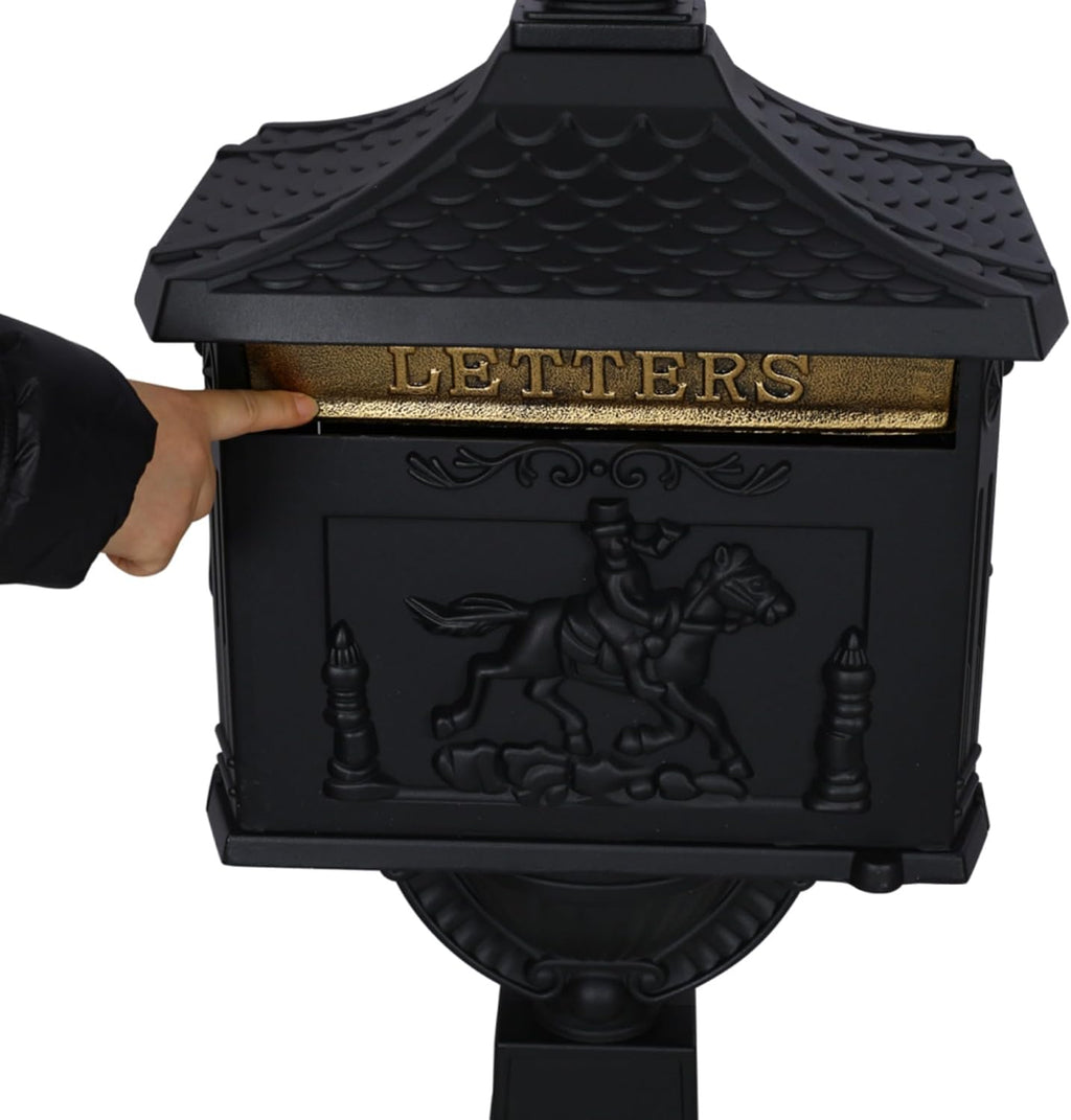Mailboxes for Outside with Post,Mailbox Cast Aluminum Mail Box Postal Box Security Heavy Duty New (Aluminium+Black)