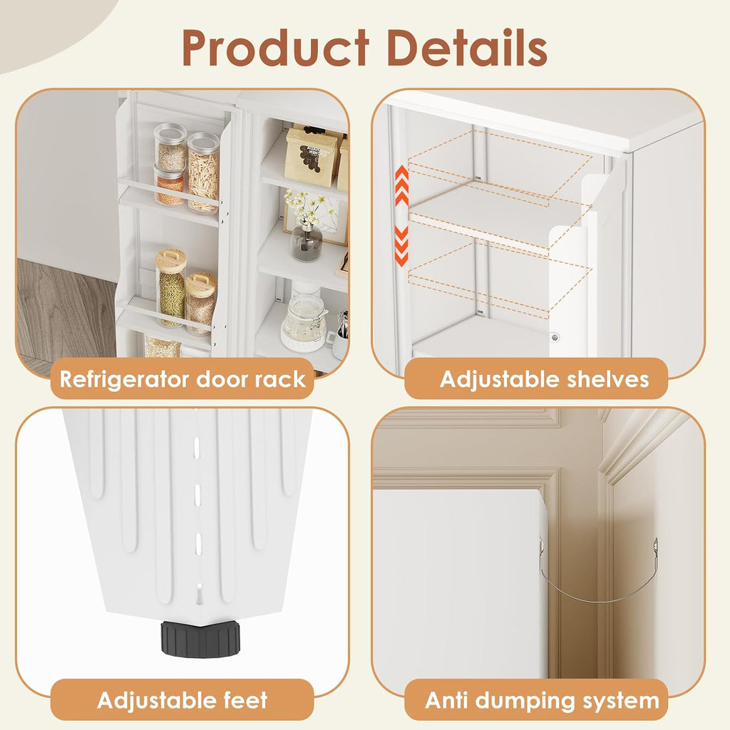 erosoei 51' H Metal Kitchen Pantry Storage Cabinet,Storage Cabinets with Doors and Adjustable Shelves,Freestanding Food Pantry Cabinet Cupboard for Living Room,Dinning Room（White）