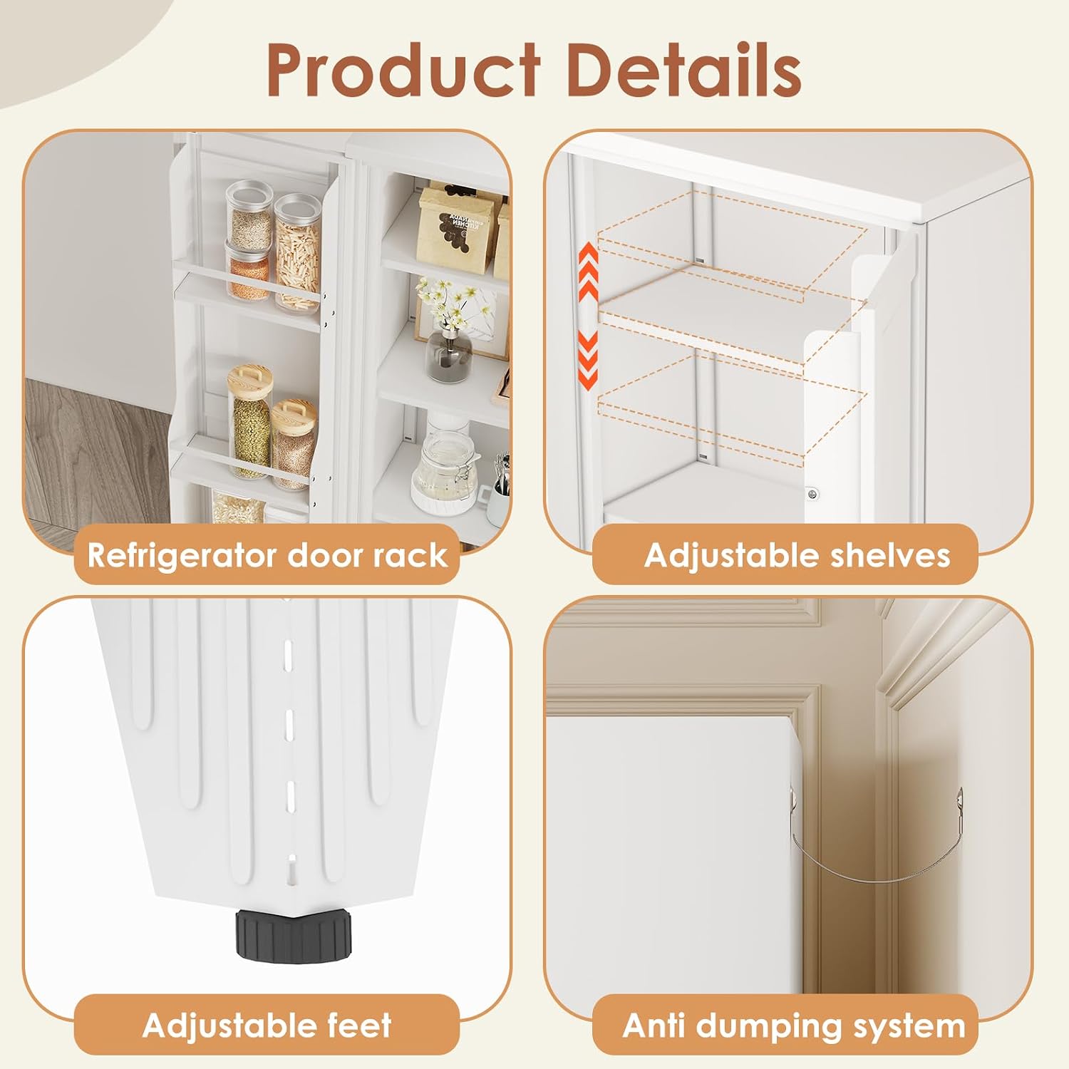 erosoei 51' H Metal Kitchen Pantry Storage Cabinet,Storage Cabinets with Doors and Adjustable Shelves,Freestanding Food Pantry Cabinet Cupboard for Living Room,Dinning Room（White）