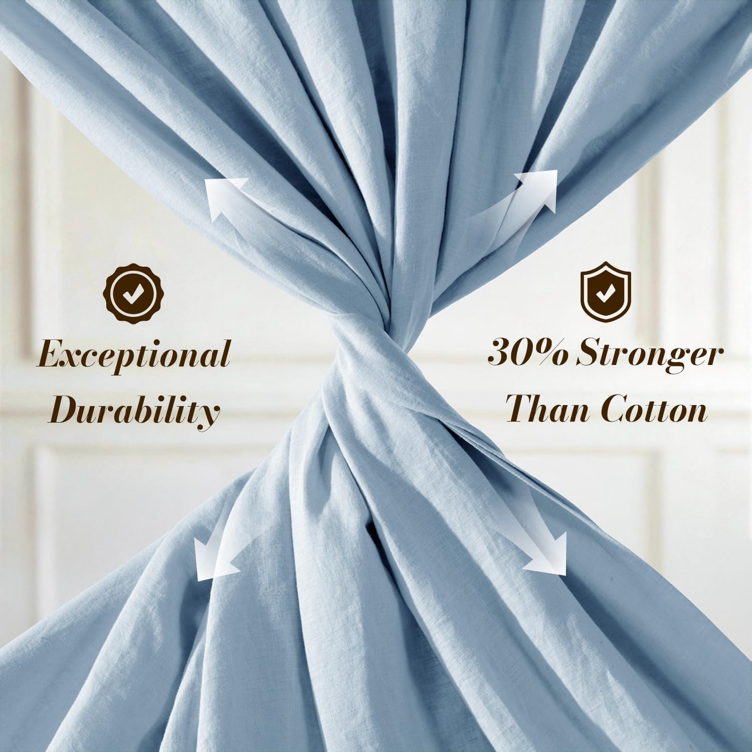 SONORO KATE 100% French Pure Linen Sheets, Breathable and Durable Queen Size Sheets, 16 Inch Deep Pocket - 4 Piece (Dusty Blue)