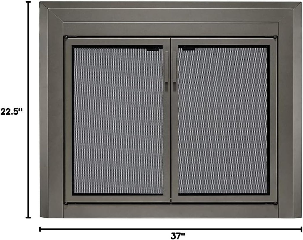 UniFlame - Logan - Cabinet-Style Fireplace Doors with Smoke Tempered Glass (Color: Gunmetal, Size: Small - Fits Opening 30in to 37in W x 22.5in to 29.5in H)