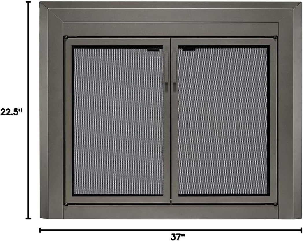 UniFlame - Logan - Cabinet-Style Fireplace Doors with Smoke Tempered Glass (Color: Gunmetal, Size: Small - Fits Opening 30in to 37in W x 22.5in to 29.5in H)