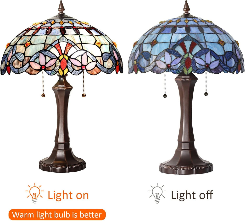 Capulina Tiffany Lamp Stained Glass Table Lamp 2-Light 16x16x22 Inches Traditional Handicrafts Antique Art Tiffany Style Desk Lamp for Bedrooms Bedside Living Room Home Office