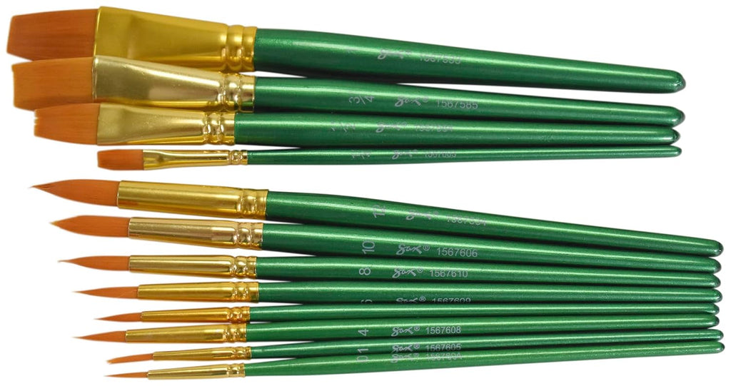 Sax Optimum Golden Synthetic Taklon Paint Brushes, Assorted Sizes, Set of 72 - 404637