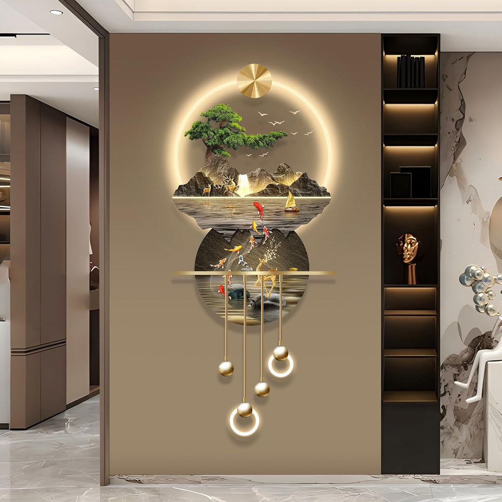 LED Light Art Wall Decor, Modern Home Decor Wall Sculpture with Lights, Walls Art Decorations Lamp, Walls Arts Decors Sculptures Large, Plug-in Power Supply, Gold C, 23x53IN
