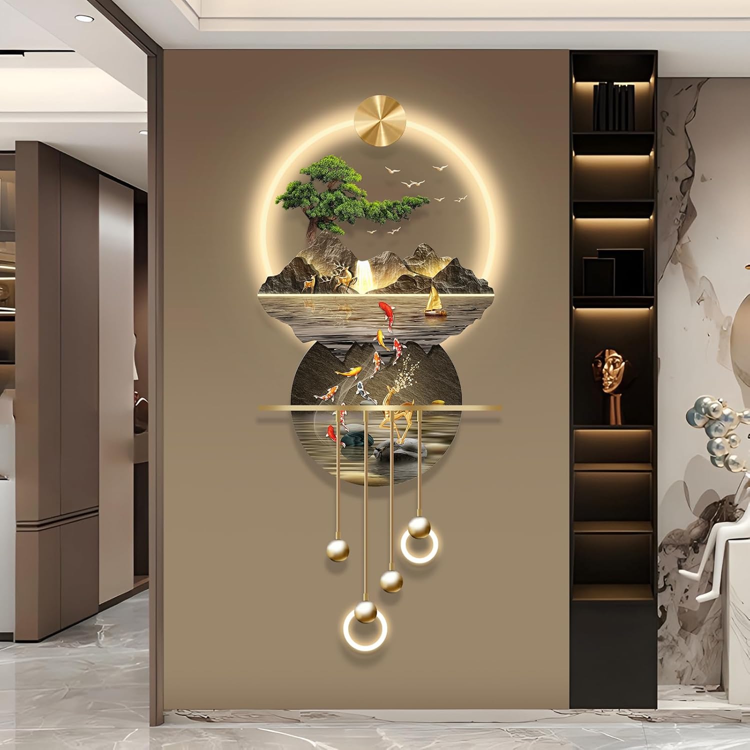 LED Light Art Wall Decor, Modern Home Decor Wall Sculpture with Lights, Walls Art Decorations Lamp, Walls Arts Decors Sculptures Large, Plug-in Power Supply, Gold C, 23x53IN