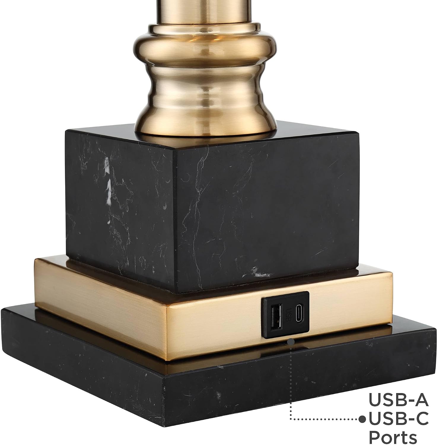 Barnes and Ivy Georgetown 28 1/2' Tall Traditional Table Desk Lamp with USB Charging Ports A+C Warm Brass Steel Black Gold Trim Drum Shade for Living Room Bedroom Nightstand Bedside Office House
