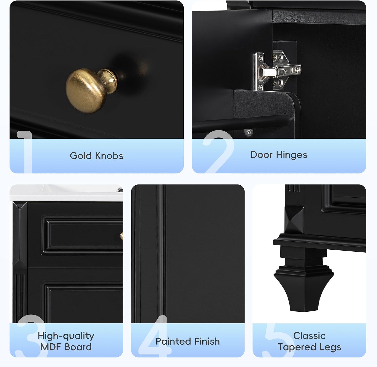 Harper & Bright Designs 24' Bathroom Vanity with Sink, Free Standing Vanity Set with Flip-Out Drawer, 3 Drawers & Storage Cabinet, Wood Bathroom Cabinet with Ceramic Basin for Bathroom, Black