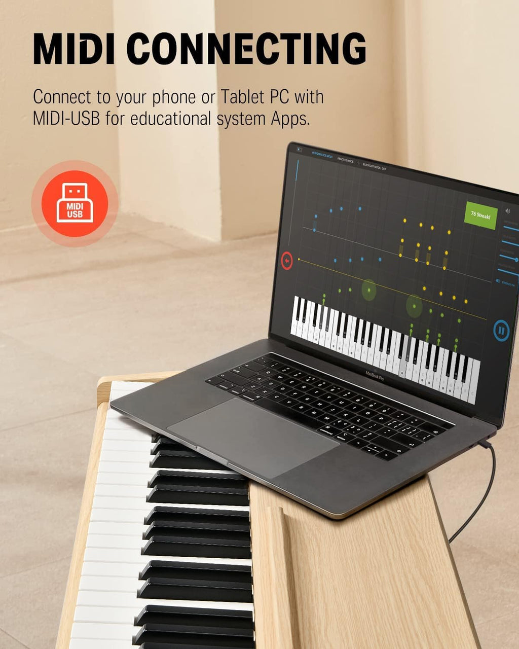 Donner DDP-80 Digital Piano 88 Key Weighted Keyboard, Full-size Electric Piano for Beginners, with Sheet Music Stand, Triple Pedal, Power Adapter, Supports USB-MIDI Connecting, Natural Wood Color