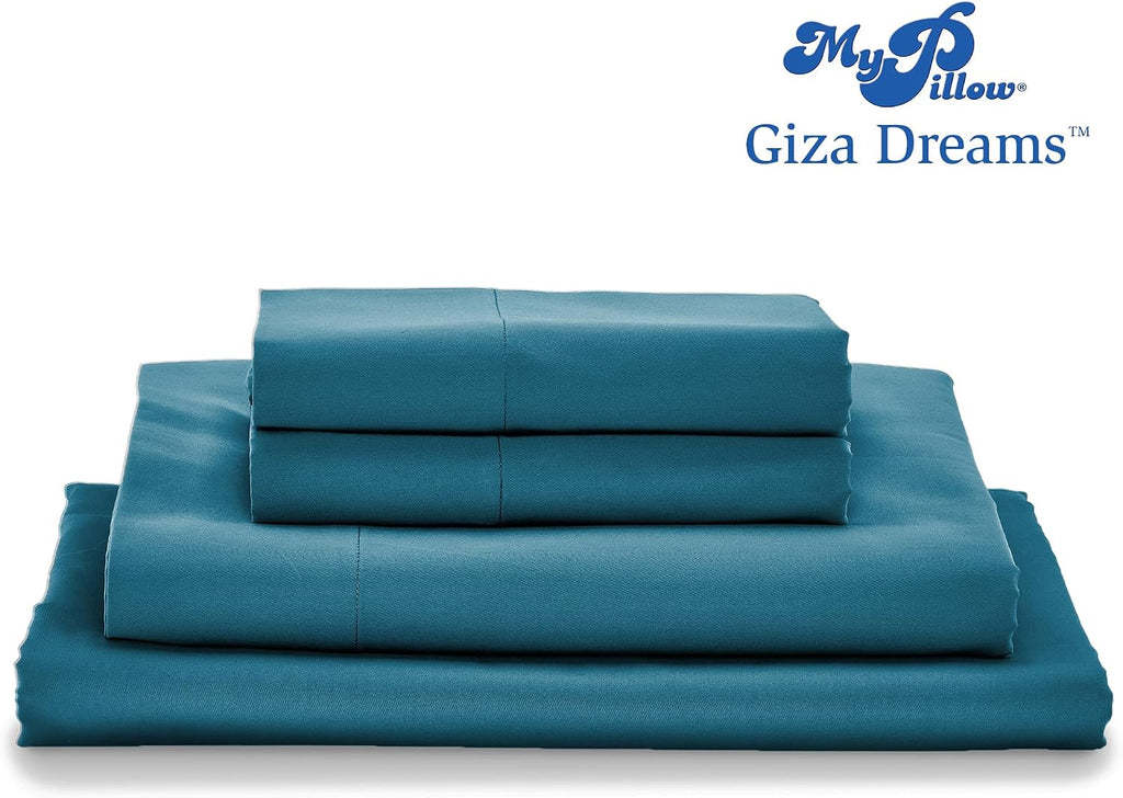 MyPillow Giza Dreams Bed Sheets, 100% Certified Giza Egyptian Cotton, Deep Pocket, Sateen Weave [California King, Lake Blue]