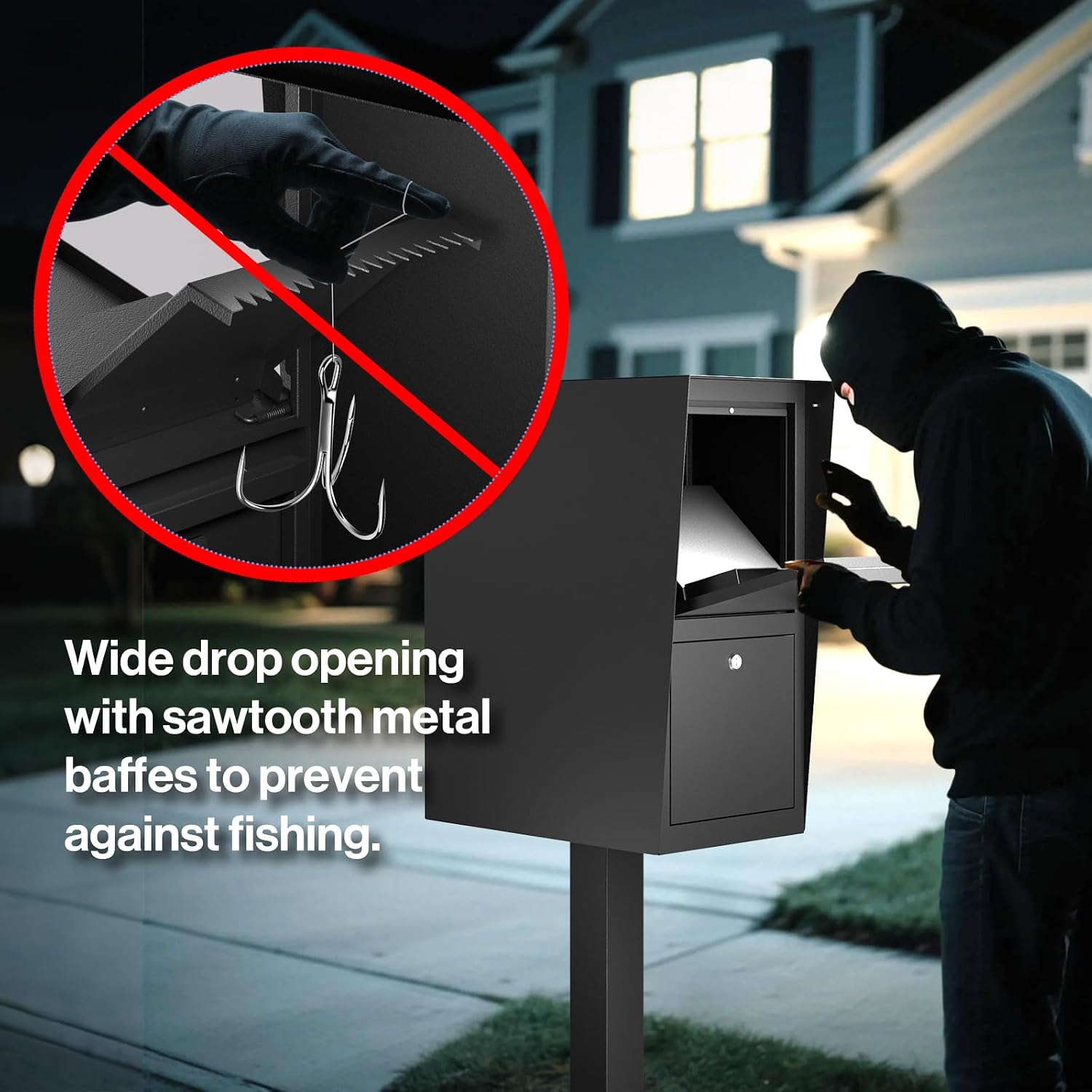 Secure Curbside Locking Mailbox for Packages, Weekend-Away Design with In-Ground Post and Base Plate (Black)