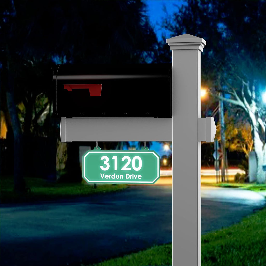 4Ever Products The Carmel Vinyl Mailbox Post System - Includes Black Steel Mailbox and Custom Street Address (Green)