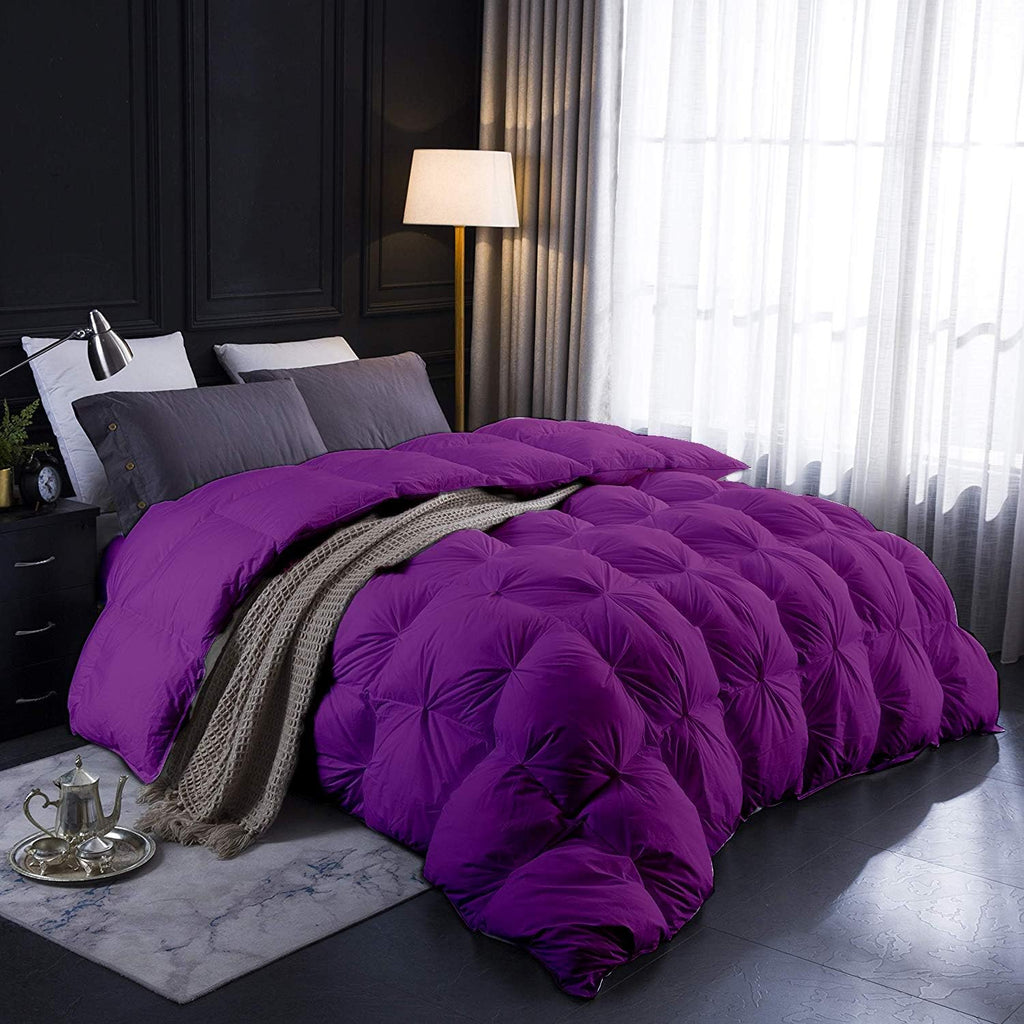 Hotel Collection 1600-TC Pinch Pleated Down Comforter Oversized Queen Size 98 x 98 Inches 1-Piece All-Season Duvet Insert, 850 GSM Micro Fill with All Side Corner Tabs 100% Egyptian Cotton