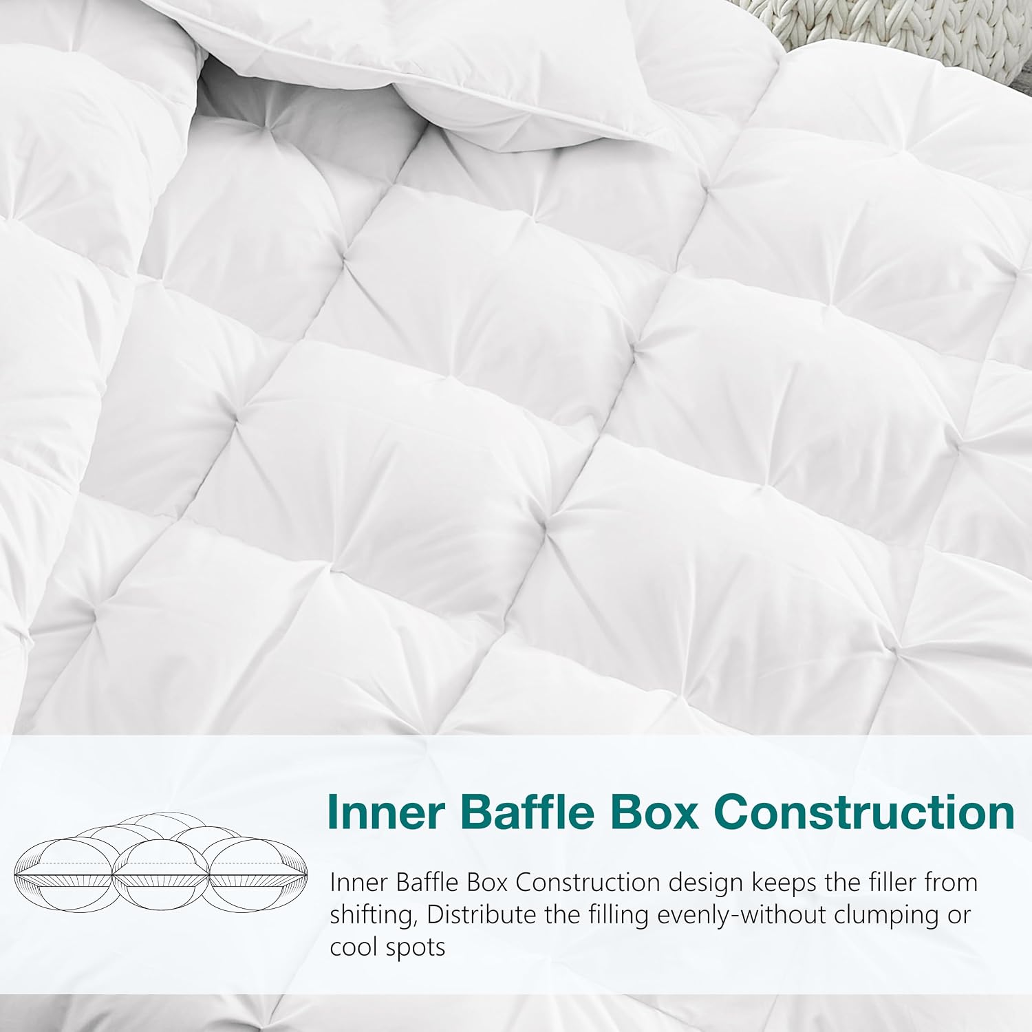 KAKABELL Pinch Pleat Goose Down Feathers Fiber Comforter Cal King Size All Season-Ultra Soft and Cozy Noiseless Duvet Insert with Egyptian Cotton Blend Cover,Fluffy Warm Comforter (White,98'X108')