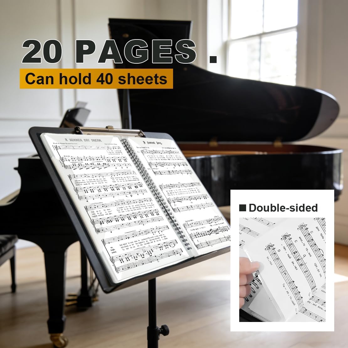 Sheet Music Folder, Sheet Music Page 8.5X 11 Inches, Sheet Music Holder Allow Annotations,40 Pages Spiral Sheet Music Binder Organizer, Sheet Music Storage (20 Pack)