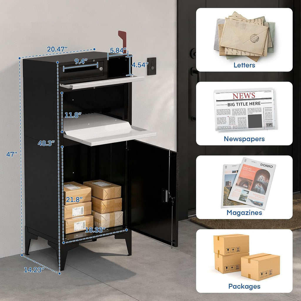 Pochar Large Package Delivery Boxes for Outside, Extra Large Mailbox for Parcel, Alloy Steel Post Mailbox, Lockable Anti-Theft Parcel Drop Box for Porch Curbside Office, 14.25' x 20.5' x 47.5'