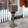 Mail Boxes for House Outside, Mailboxes for Outside with Post, Mailbox with Post, Metal Mailbox, Mailbox Cast Aluminum, Black Mail Box Postal Box, with 2 Keys(Brown)