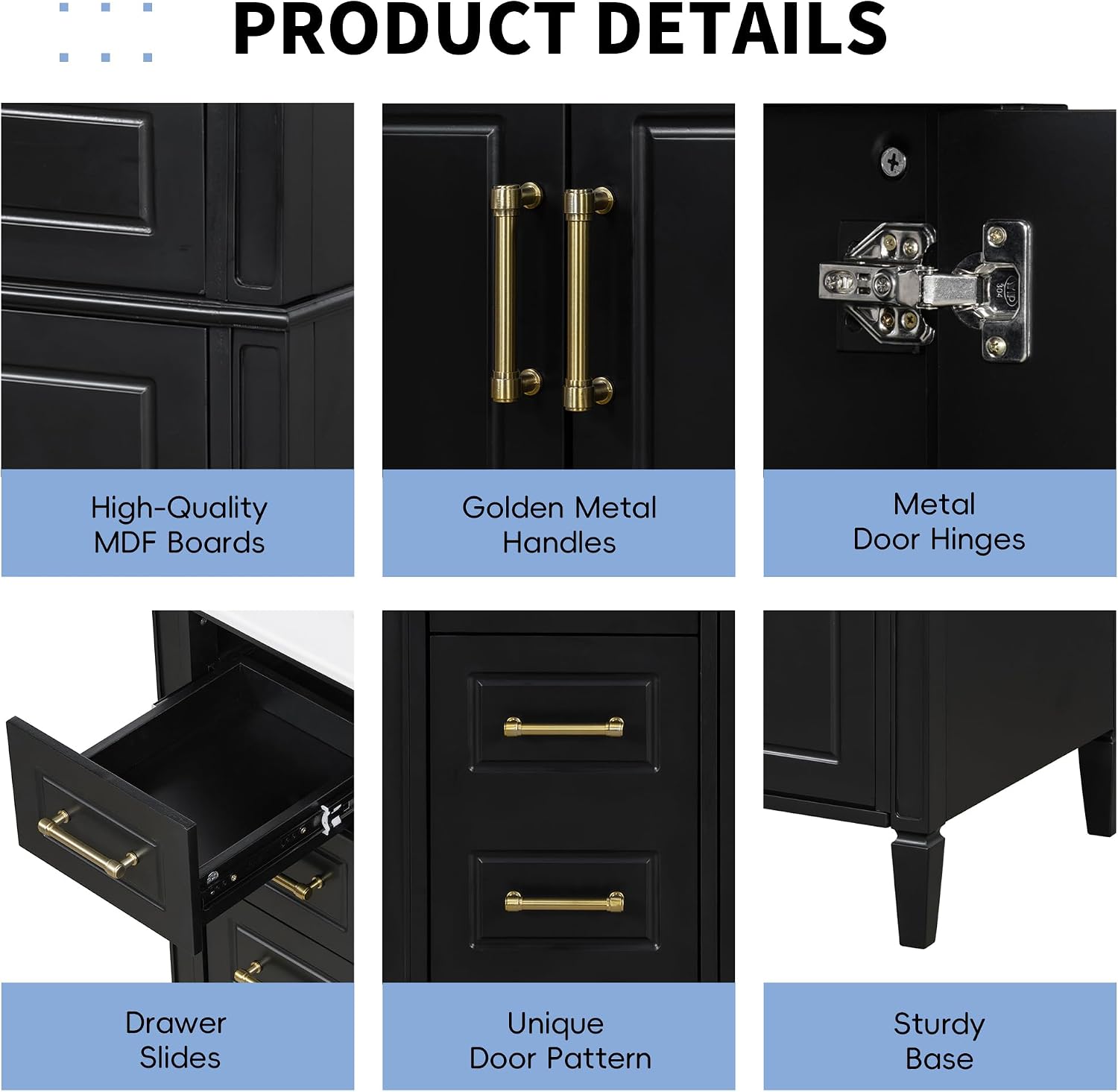 Harper & Bright Designs 36' Bathroom Vanity with Sink, Free Standing Bathroom Vanity Set with Flip Drawer, 3 Drawers, and Adjustable Shelf, Wood Storage Cabinet with Ceramic Basin for Bathroom, Black