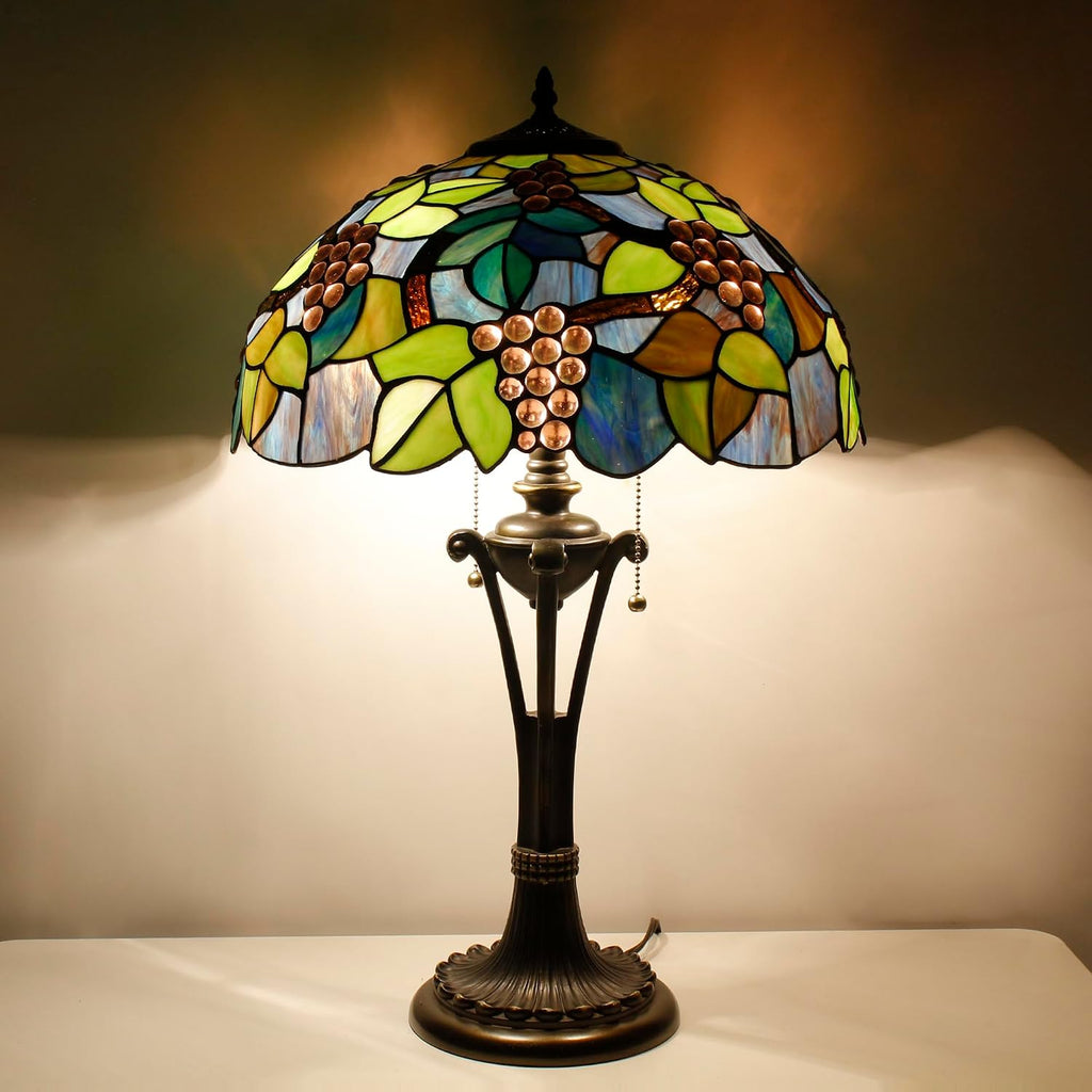 Tiffany Table Lamp Purple Stained Glass Desk Lamp 16X16X24Inches Grape Style Reading Light