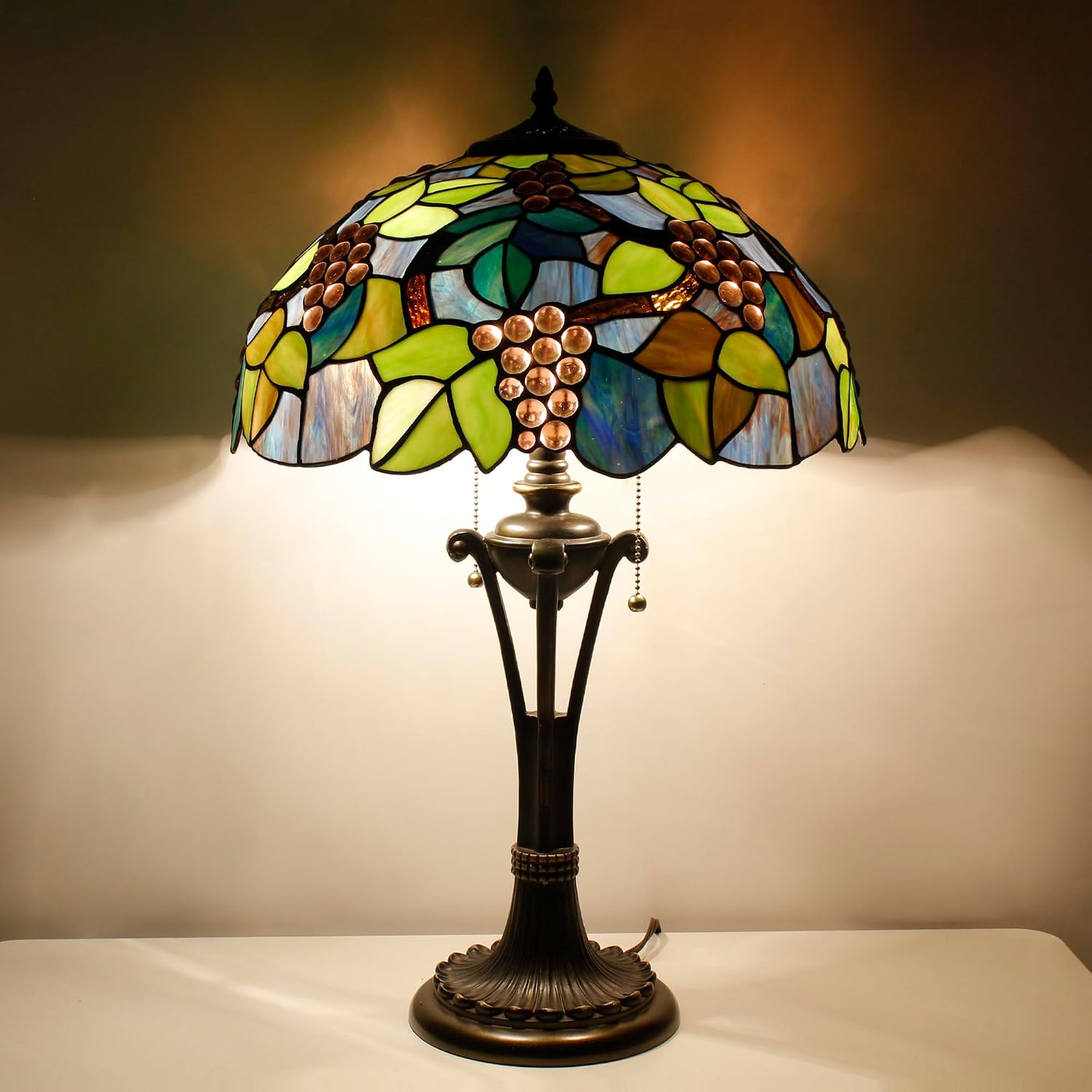 Tiffany Table Lamp Purple Stained Glass Desk Lamp 16X16X24Inches Grape Style Reading Light
